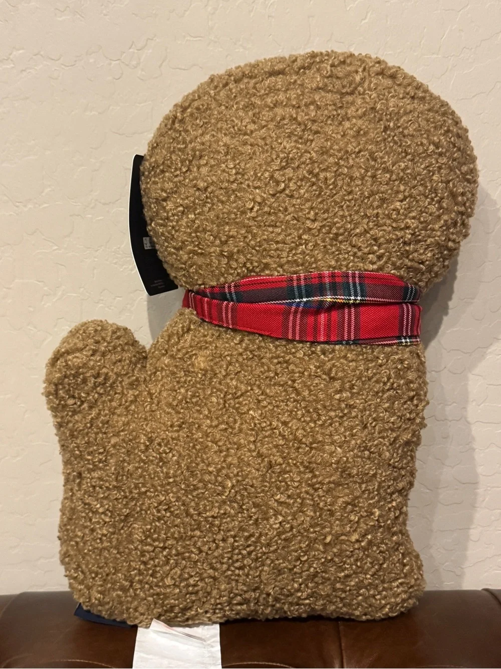 Holiday Plush Dog Pillow with Red Plaid Scarf